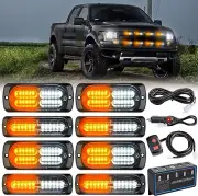 Nilight 8PCS LED Strobe lights 12V Sync Feature Amber White 12 24LED Lights