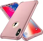 ORETECH Compatible with iPhone Xs Max Case with [2 x Tempered Glass Screen Protector] 360 Full Body Shockproof Case Ultra Thin Hard PC Silicone Rubber Case Cover for iPhone Xs Max 6.5 inch - Rosegold