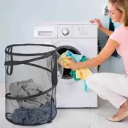 Folding Dirty Laundry Sorting Basket Large Mesh Yarn Storage Bag Frame Bucket
