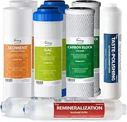 iSpring F9K 1-Year Reverse Osmosis Water Filter Replacement Cartridge Pack Set for 6-Stage Alkaline Mineral RO Filtration Systems, Without Membrane, White