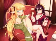 Anime original characters girls pointy ears open shirt Playmat Gaming Mat Desk