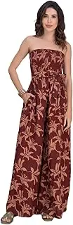 [Moomaya] Women's Off-Shoulder Printed Rayon Jumpsuit | Sleeveless Indo-Western Romper With Fabric Belt & Pockets