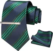 [JEMYGINS] Men's Striped Tie with Embroidery including Handkerchief and Tie Clip Set