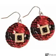 Christmas Season Festive Santa Pants Accessory Earrings, Red Black, One-Size