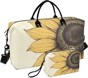 [ZRYSMY] Sunflower Closeup Beige Duffel Bag for Traveling, Travel Bag Gym Bag, with Multiple Interior Pockets Shoulder Weekender Bag for Women Men with Toiletry Bag 20.5L x 1.9W x 13.8H, Multi-Colored