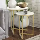2 Piece Set Sintered Stone Round Nesting Side Coffee Table Metal Frame