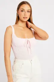Pink Eyelet Bodysuit Singlet - Size 16XL, Women's Bodysuit