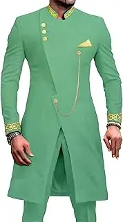 [JEShifangjiusu] African Clothes Men's Suit Suit Pants Set With Waist Blazer Embroidery Chain, Verta1, 4XL