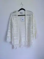 NWT Sabo Skirt Size S Crochet style cotton blend cardigan tassel ends