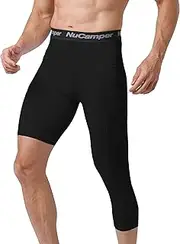 [NuCamper] Men's Compression Single Legging Tights with Pockets- 1/2 one Leg Single Running Leggings Quick-Dry Breathable Base Layer Sports Pants for Basketball Gym Cycling Fitness