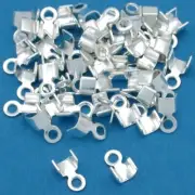 50 Silver Plated Cord Ends Foldover For Leather 3mm