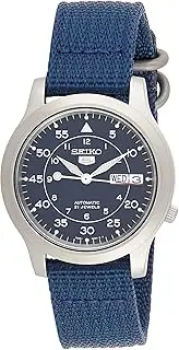 Men's SNK807 SEIKO 5 Automatic Stainless Steel Watch with Blue Canvas Band, Blue/Silver, 37 mm, 腕時計