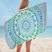 Green and Blue Hues Mandala Microfiber Beach Towel
