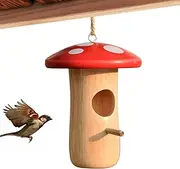 Hummingbird Houses Nesting, Hangable Bird House, Wooden Mushroom Cottage Animal Shelter Garden Hut, Ideal for Outdoor Yard, Tree, Balcony, Patio Courtyard, 5.12x3.94x3.94 inches