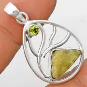 Green Kyanite Rough - India & Peridot 925 Sterling Silver Pendant Jewelry P-1572