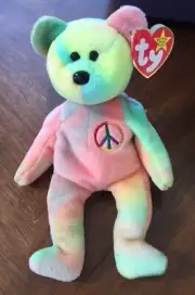 Ty Beanie Baby Babies Peace Bear Blues and Pinks NEW W/Tags Nice! Retired