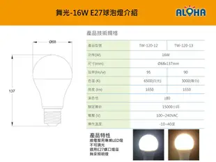 LED燈泡【TW-120-13】舞光-16W-暖白光3000K-1550LM-E27球泡燈  省電燈泡 LED燈管 T8
