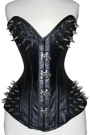 Black Leather Steampunk Spike & Clasp Corset Over Bust Waist Trainer Corsets