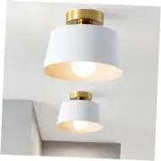 Modern Semi Flush Mount Ceiling Light with Gold Plate and Matte White Shade,