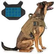 Tactical Dog Cooling Harness Vest with Gel Ice Packs, No Pull Dog Cooling Vest for Summer, Dog Harness with Handle, Adjustable Dog Vest Harness for Summer Walking Hiking Training (Brown, Medium)