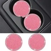 SUNACCL Bling Car Coasters Pink PVC Travel Auto Cup Holder Insert Coaster Anti Slip Crystal Vehicle Interior Accessories Cup Mats for Women and Girl (2.75" Diameter,Pack of 2) (Pink)