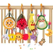 Baby Toys: Hanging Fruit Rattles for 3-12 Months - Avocado, Banana, Orange, Strawberry