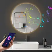 ACA 80CM Bathroom Round Anti-fog Wall Makeup Mirror Touch LED Light Bluetooth Wall Mounted