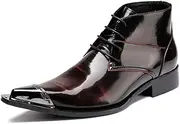 [Generic] Ankle Boot for Men High Top Boot Lace Up Genuine Leather Delicate Patent Leather Luxury Colour
