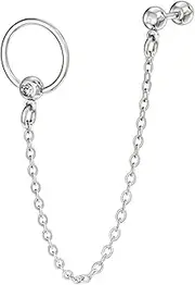 [Pierced Owl] 16GA 316L Stainless Steel Chain Linked CZ Crystal Barbell and Captive Bead Ring, Metal, cubic zirconia