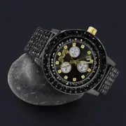 Men's Black Gold Tone Finish Channel Set Bezel Real Diamond Custom Big XL Watch