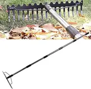 Garden Rake, Heavy Duty Rakes for Lawns, Metal Bow Rake with 17 Tines, Metal Rake Tool for Gardening, Loosening Soil, Lawn Rake to Collect Leaf & Poop Among Yards (5 Section)