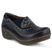 L'Artiste Burbank Women's Navy Hand Painted leather close back clog EU 40 US 9