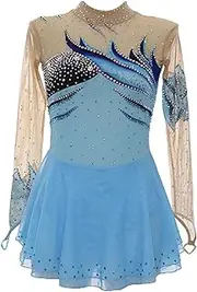 [Zagitova] Figure Skating Dress Women Hook Finger Sleeves Zipper Design Ice Skate Clothes for Competitions