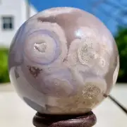 261G Natural Sakura Flower Agate QUARTZ Sphere Crystal Ball Healing