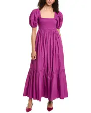 GANNI Poplin Smocked Maxi Dress