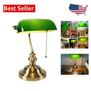 Vintage Green Glass Banker's Desk Lamp with Adjustable Shade & Pull Chain Switch