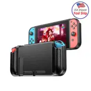 For Nintendo Switch Brushed Texture Carbon Fiber TPU Rugged Case Cover - Black
