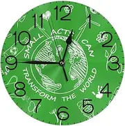 FunSpt Small Acts Can Transform The World Clock Number Wall Clock Silent Non Ticking 10 Inch Operated Round Easy to Read Home Office Classroom School PVC Clock