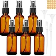 Amber Glass Spray Bottle, Empty Fine Mist Spray Bottle, Refillable Brown Glass Spray Bottle with Dropper, Funnels, Label for Cleaning, Aromatherapy, Perfume, Hair, Cosmetic Travel Sprays (30ml,6pcs)