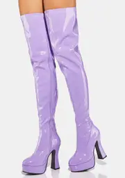 [Dolls Kill x Ellie Shoes] Purple Patent Thrill Thigh High Boots