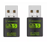 2 Pieces USB WiFi Bluetooth Adapter 600Mbps 2.4G/5Ghz Dual Band Wireless Card
