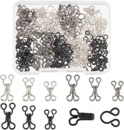 90 Sets 3 Sizes Sewing Hooks and Eyes Closure Iron Bra Hooks with a Plastic Box