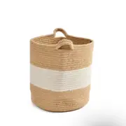 Yarra Textiles Multi-purpose Jute/Cotton storage basket Epic (25 cm x 25 cm x 25 cm) beige-white-beige