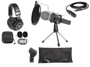 Samson Q8X PC Podcasting Podcast Streaming Bundle w/ Microphone+Stand+Headphones