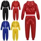 Kids Boys Girls Sequins Hip Hop Costume Long Sleeve Zipper Jacket and Pants Set