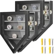 Championship Ring Display Case, Black Wooden Baseball Display Case Wall Mounted with 9 Ring Posts for Sports Award Ring Display (2 Pack Black)