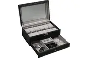 12 Slot PU Leather Lockable Watch and Jewelry Storage Boxes (Black)