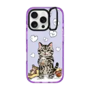 iPhone 16 Pro Impact Ring Stand Case MagSafe Compatible Cat Lilac Love