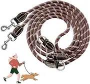 Ricihene Adjustable Double Nylon Lead with 2 Carabiner Hooks and 3 Rings 3 m x 15 mm Brown