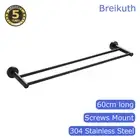 Double Towel Rail Black 600mm Towel Rack Stainless Steel Wall Mount Bathroom